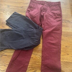 Old Navy Men's Ultimate Slim Blue & Burgundy  Flat Front Pants size 32x32 Lot